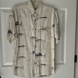 Men's Cream Fish Print Casual Shirt